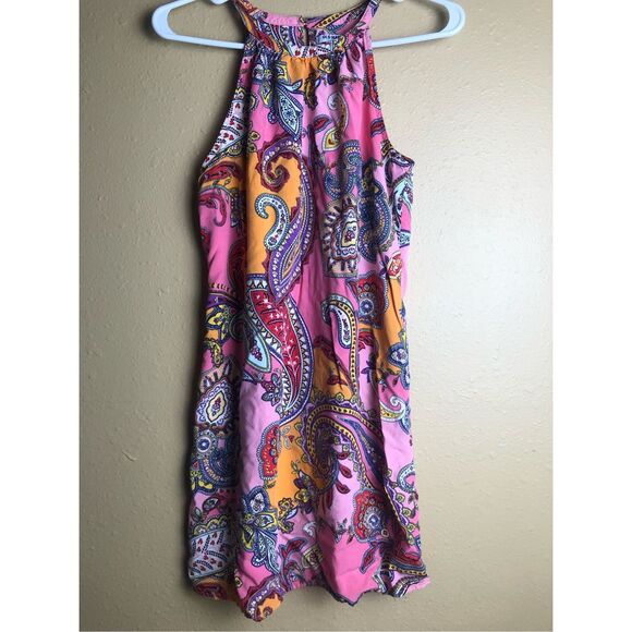 Old Navy Boho Paisley Halter Dress Small Pink Orange Summer Festival - Picture 3 of 12